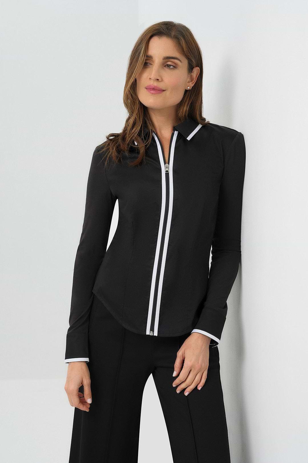 Bruna Collared Zip Top with Poplin Front – Anatomie