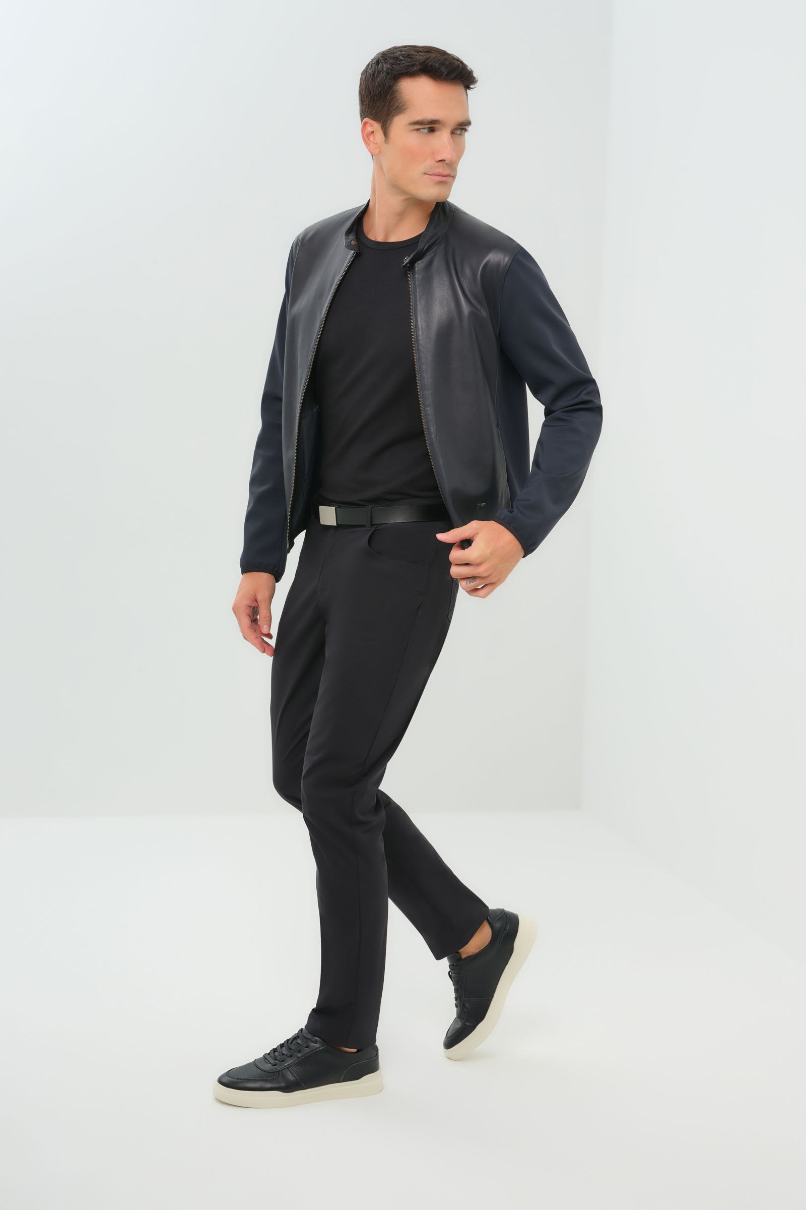 mens black leather dress jacket Enzo Men's Leather Racer Jacket main image 1