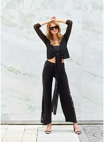 Pantalon large en dentelle noire de style urbain européen