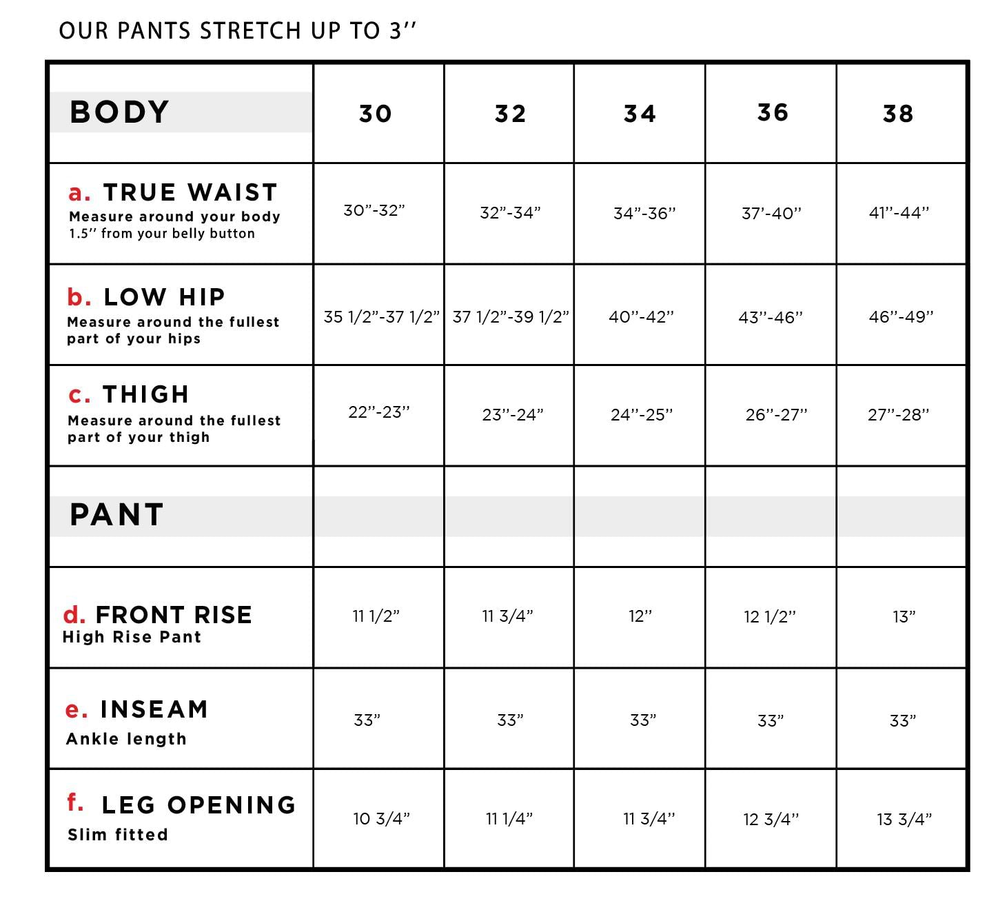 Tabla de tallas de pantalones cargo para hombre de Alessandro