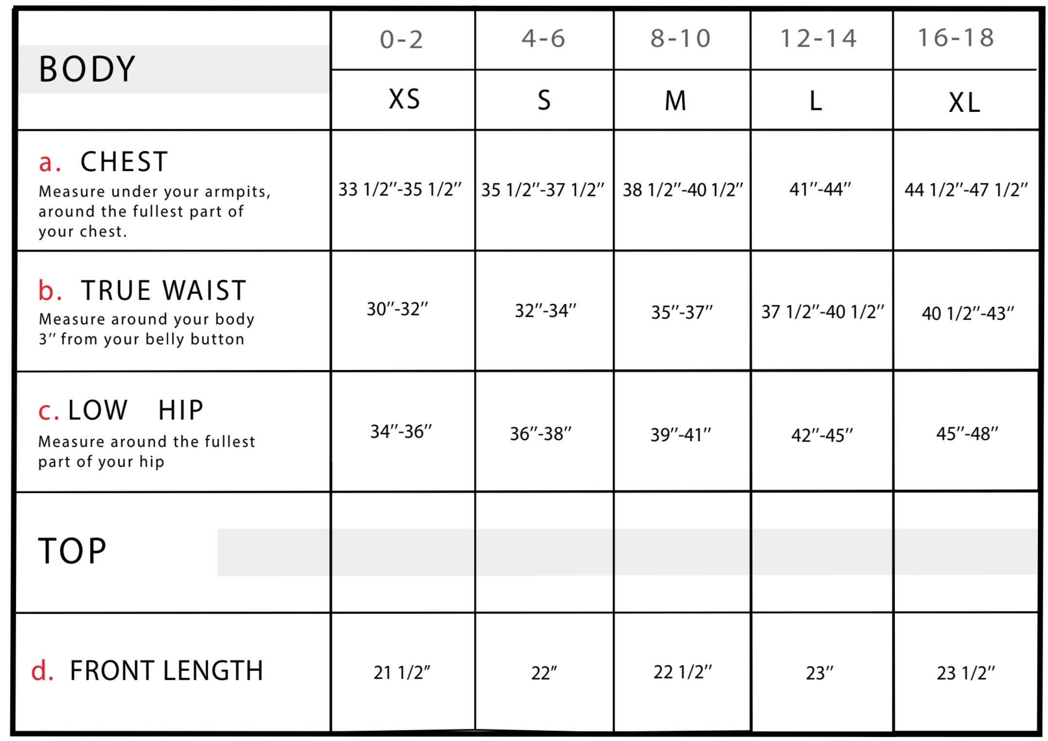 Calise Leather Jacket Size Chart
