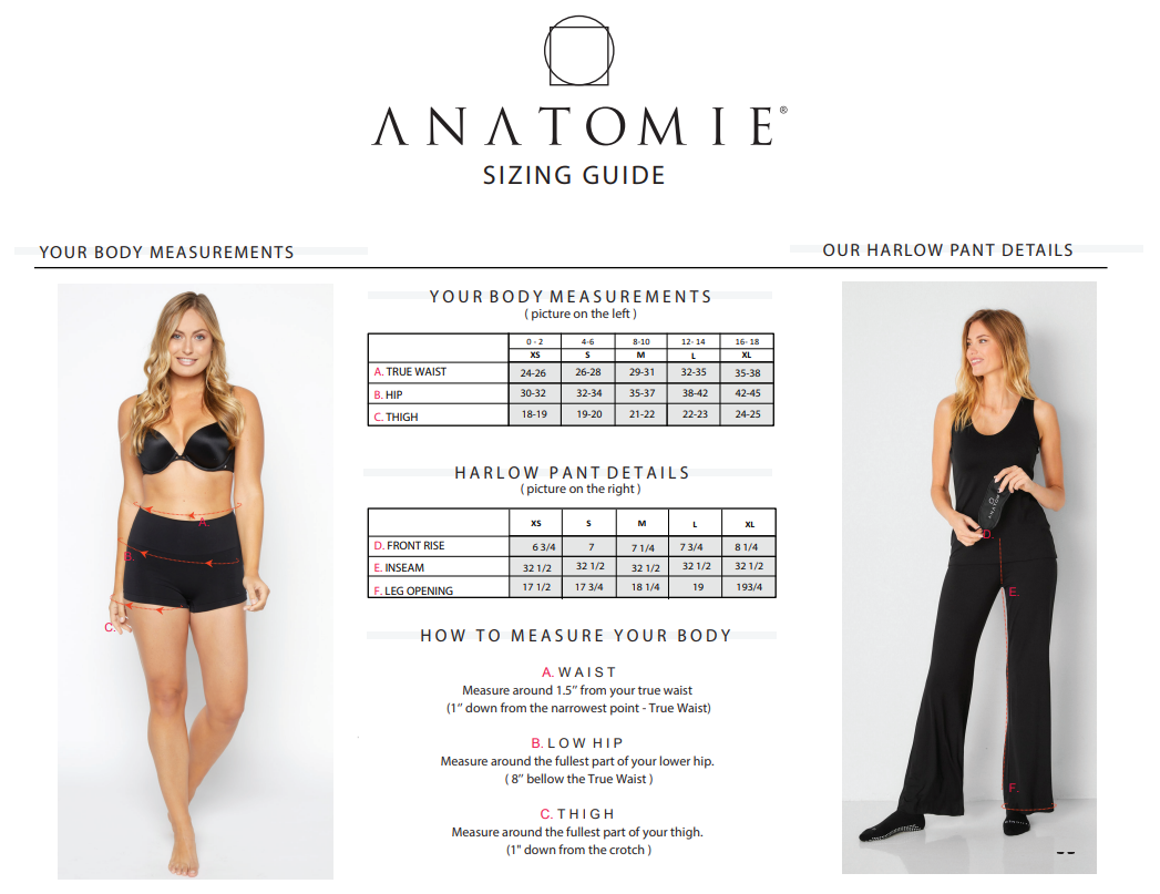 Tableau des tailles des pantalons Harlow Comfy Basic