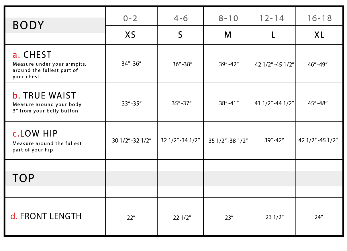 Joss Size Chart