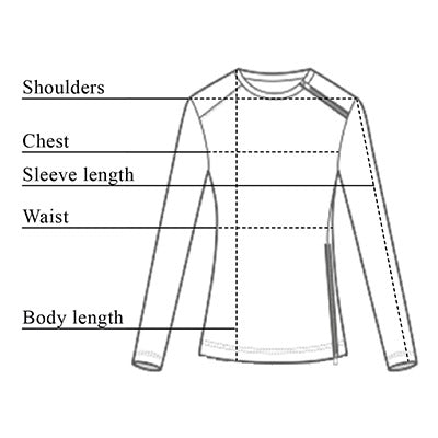 Tabla de tallas de la camiseta de cuello redondo con cremallera Megan