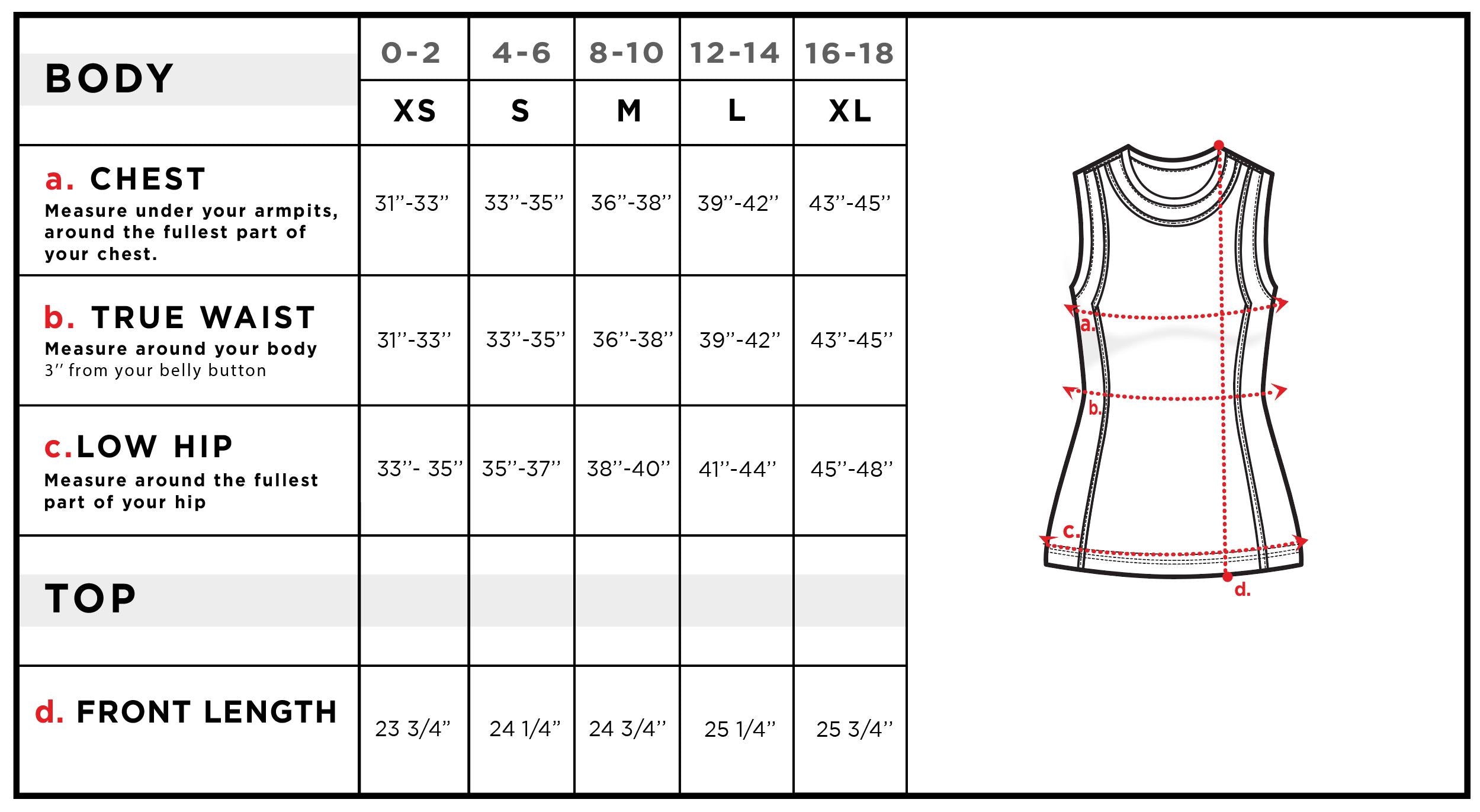 Rivka Jersey Mesh Tank Size Chart