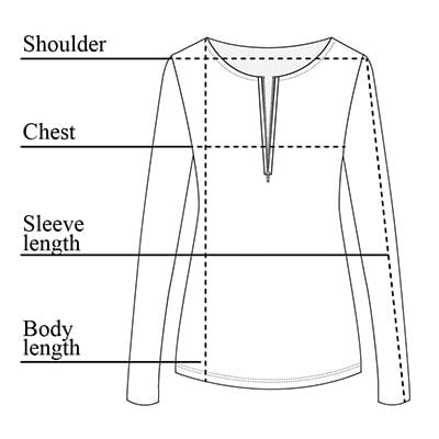 Dori Half-Zip Top Size Chart
