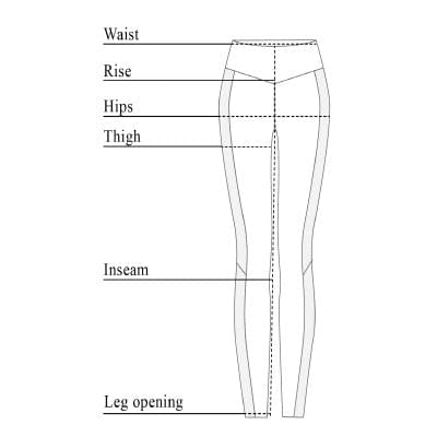 Tabla de tallas de leggings de esmoquin de terciopelo Riley
