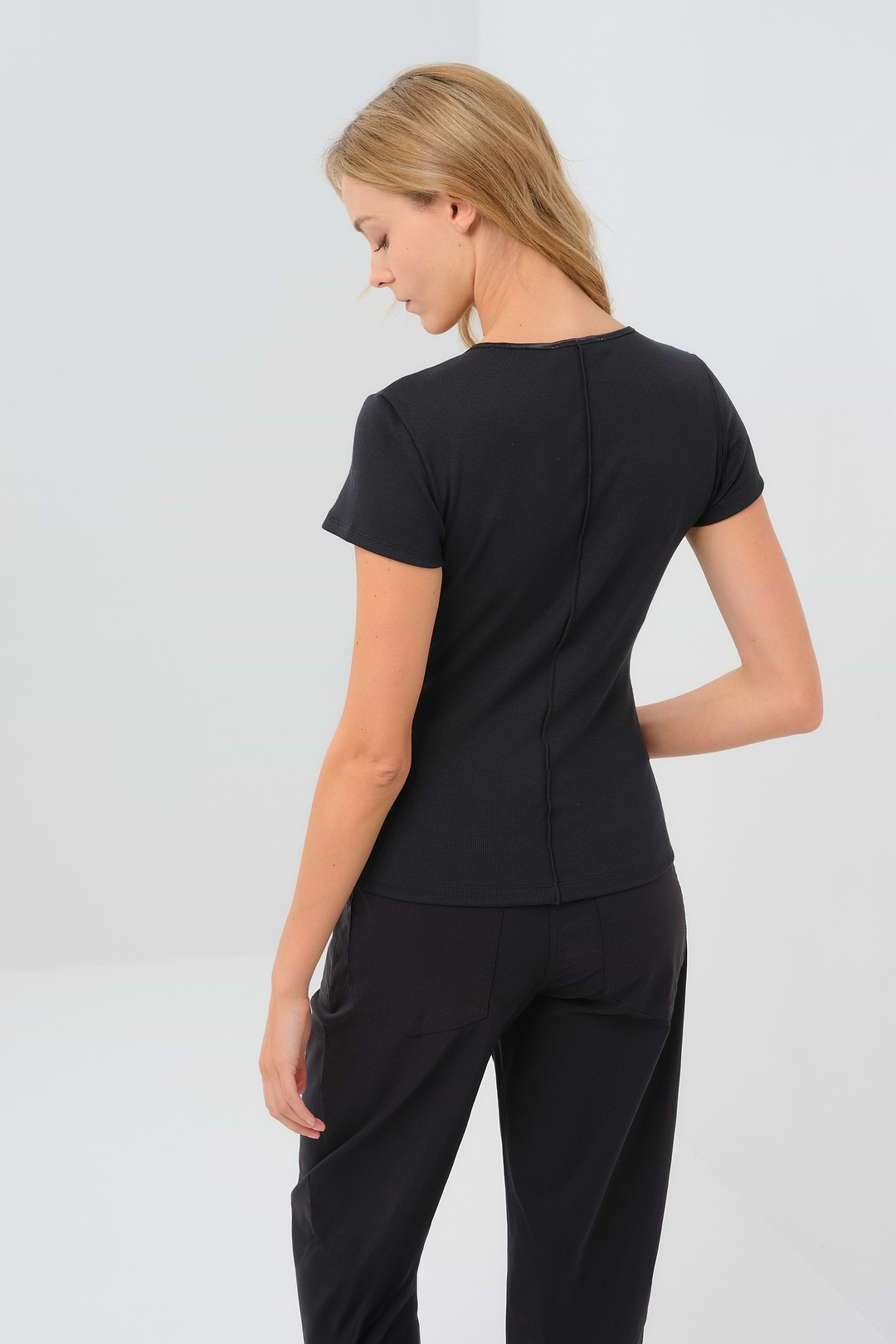 Short Sleeve Celeste Rib Top with Seam Shaping