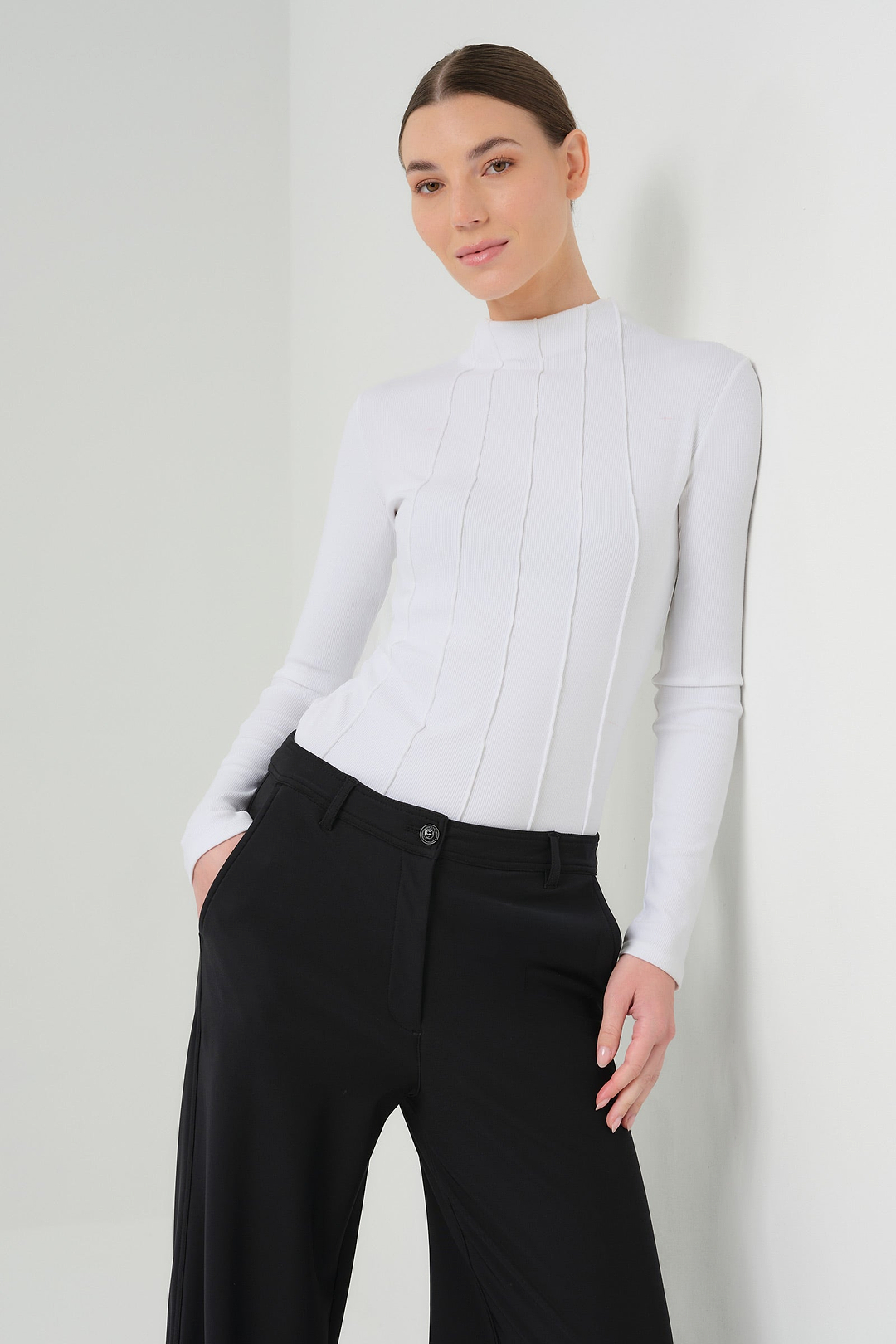 Chelsea Rib Mock Neck Top with Seam Shaping