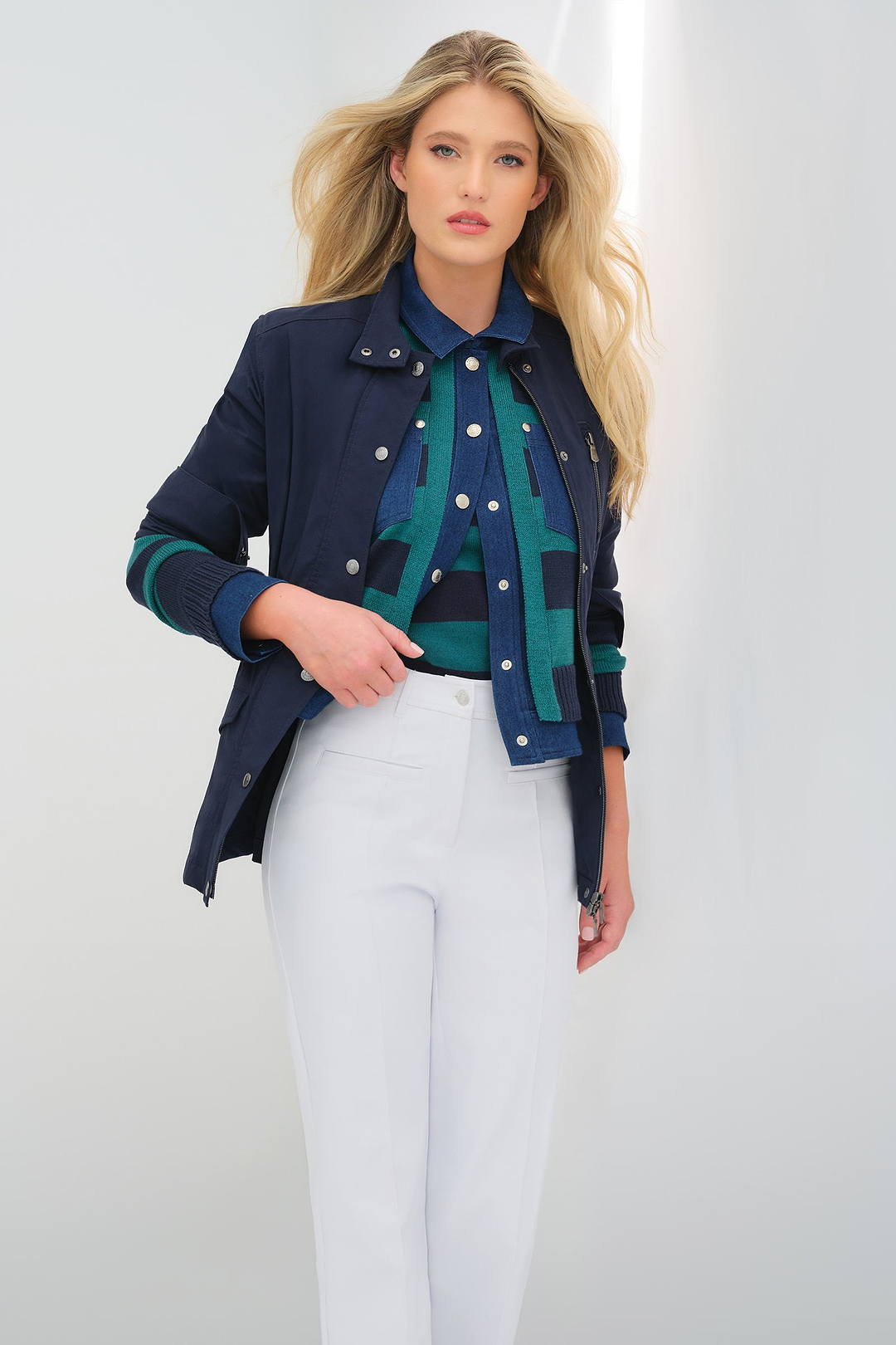 Pull Sienna en maille et veste trucker en denim performant