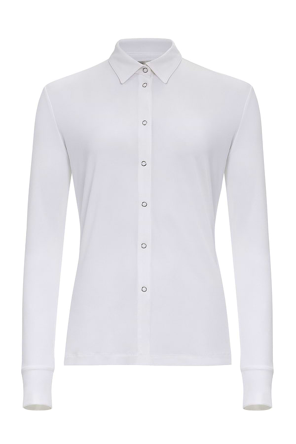 The Best Travel Top. Flat Lay of a Danica Snap On Super Jersey Top in White