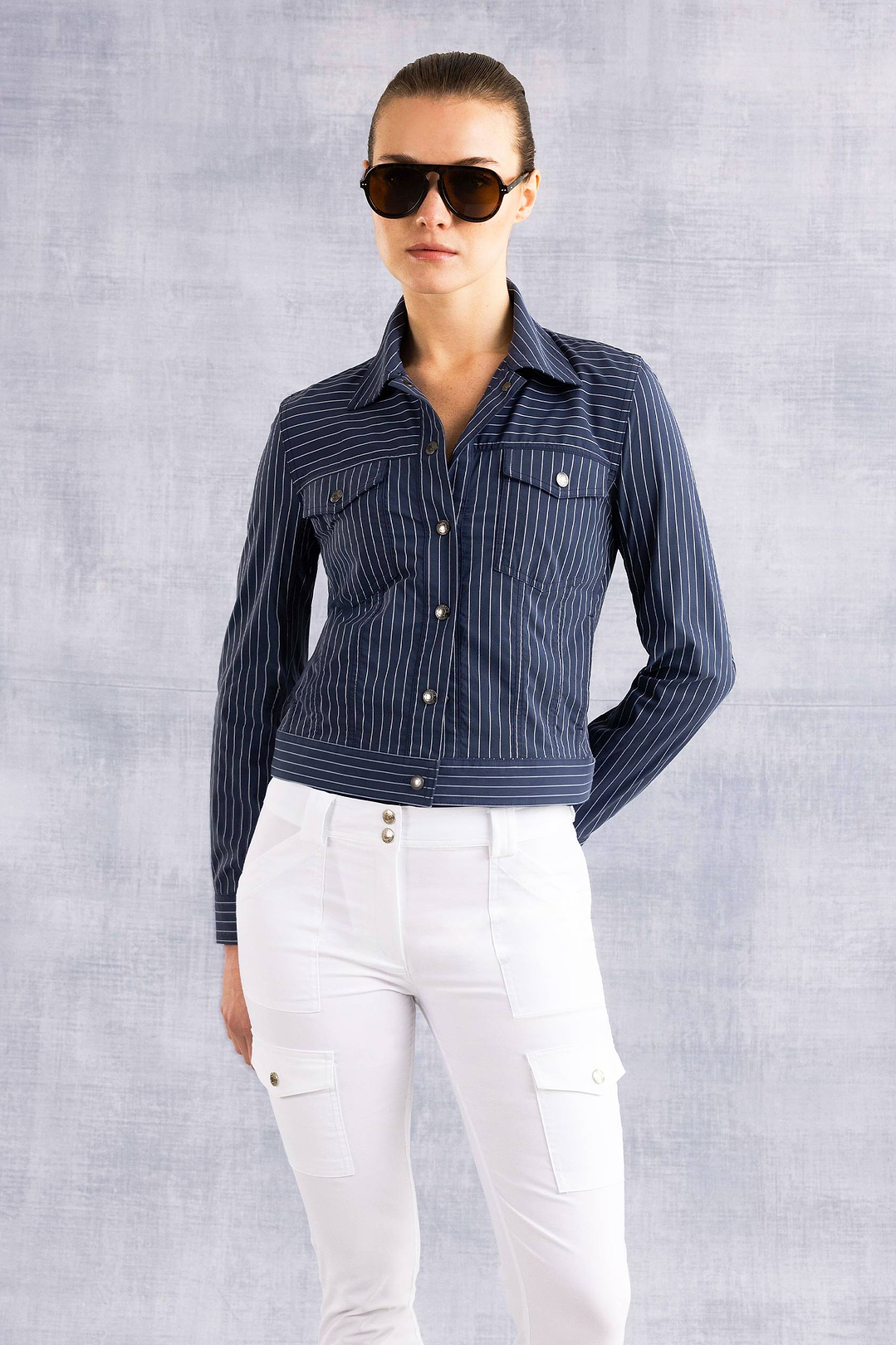 Delilah Striped Ultralight Trucker Jacket