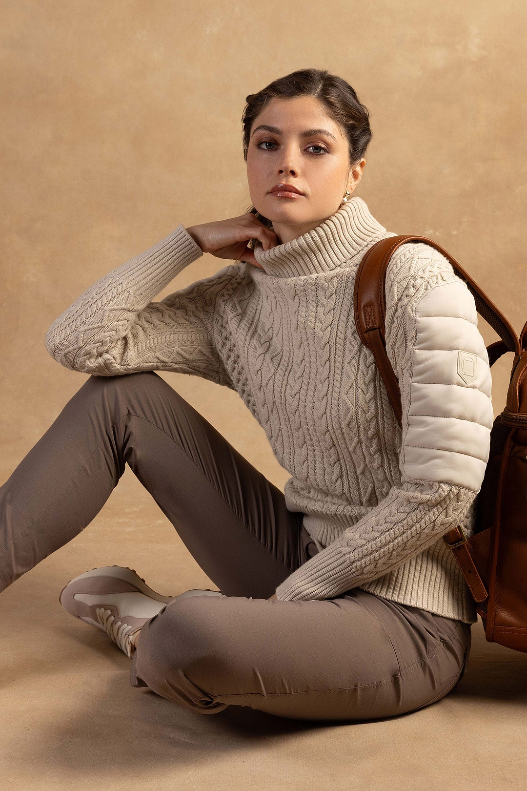 Pull Eloisa en maille torsadée et nylon rembourré