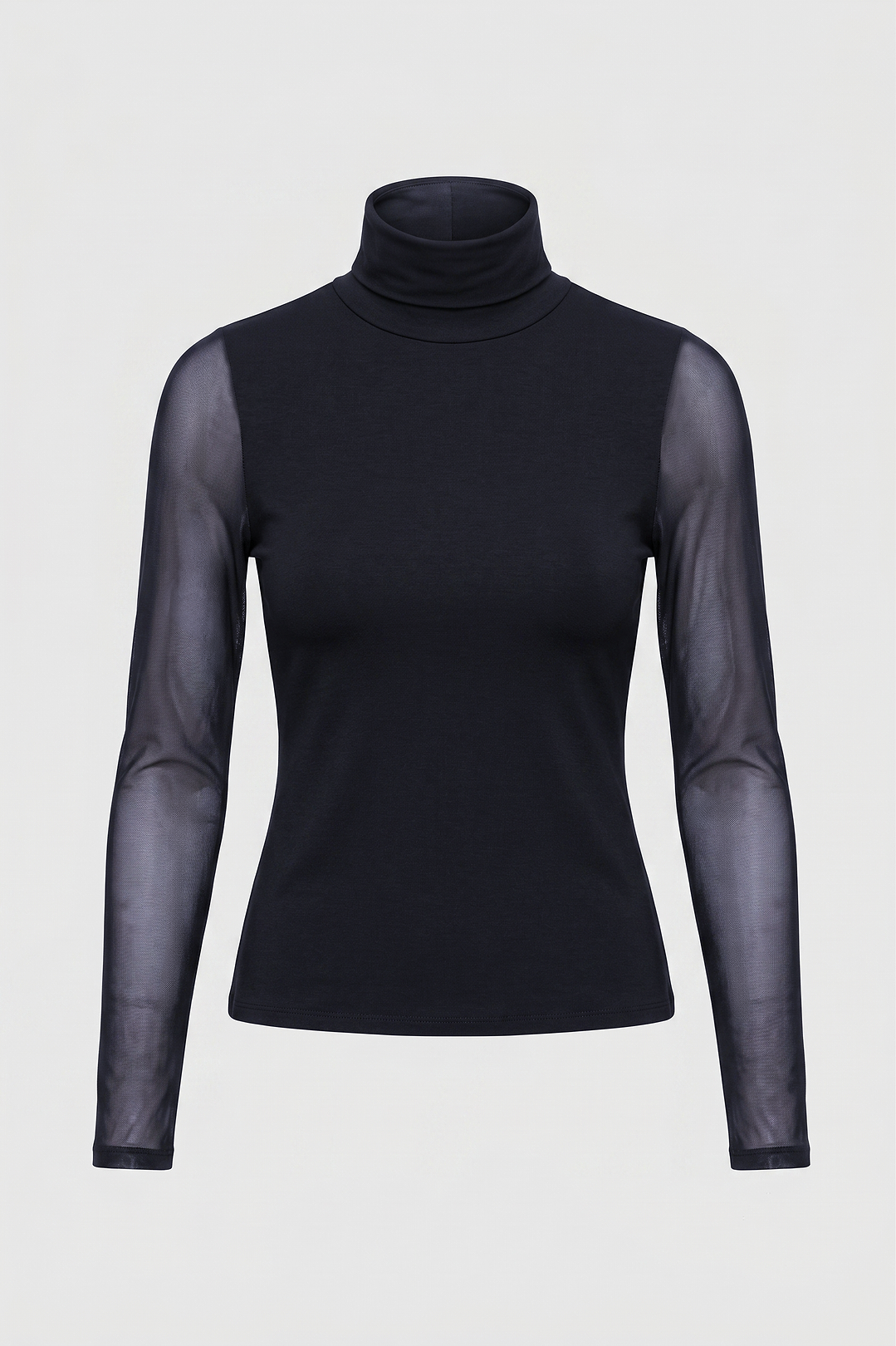 Luna Long Sleeve Mixed Media Turtleneck with Transparent Sleeve