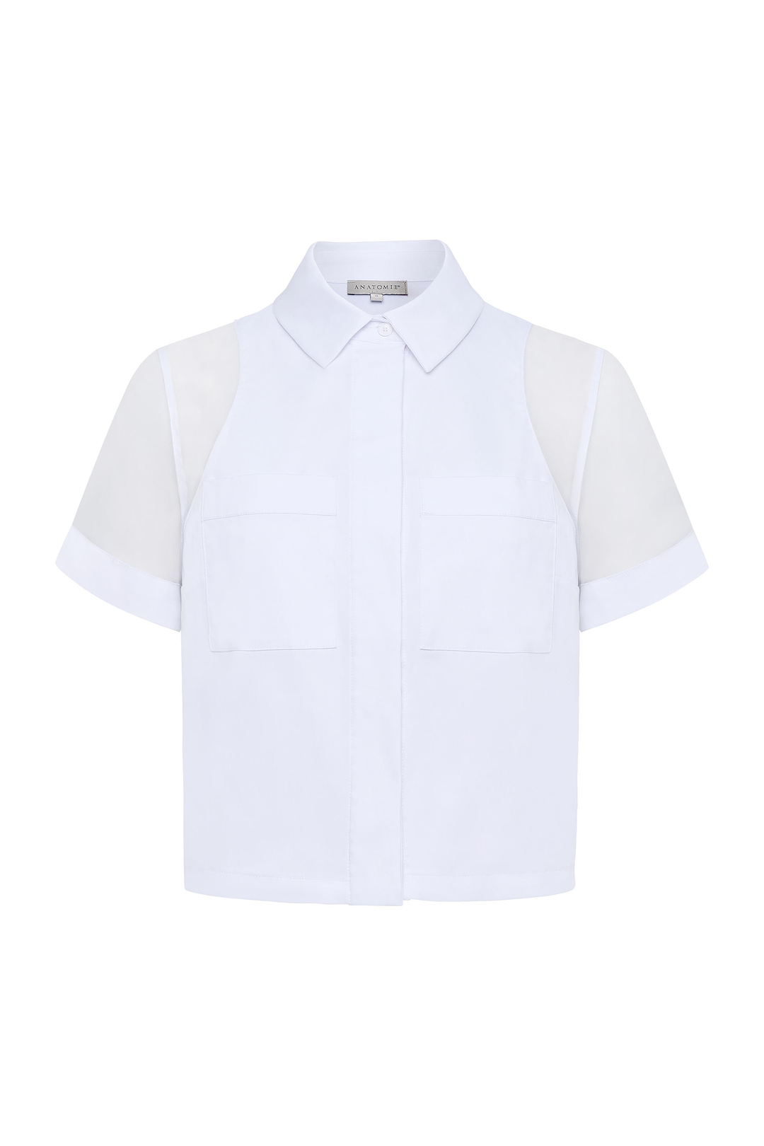 Jade Stretch Poplin & Organza Collared Button Down