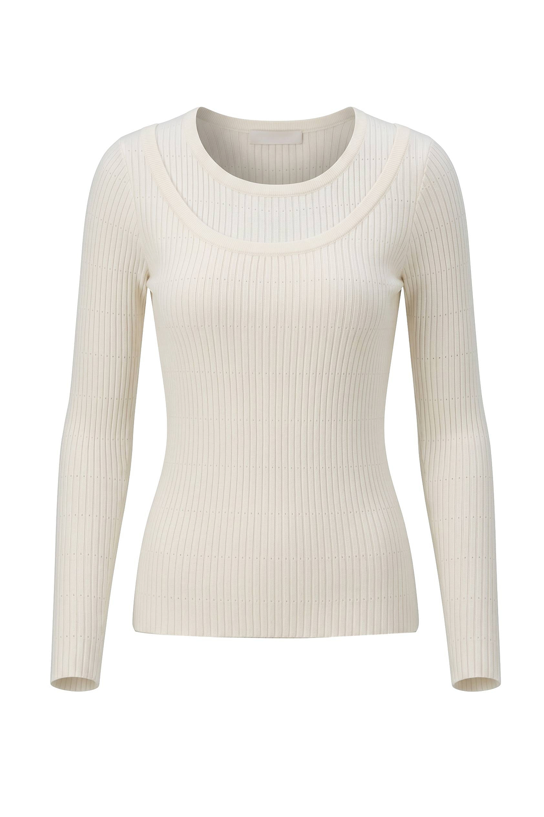 Kris Double Collared Rib Pointelle Texture Sweater