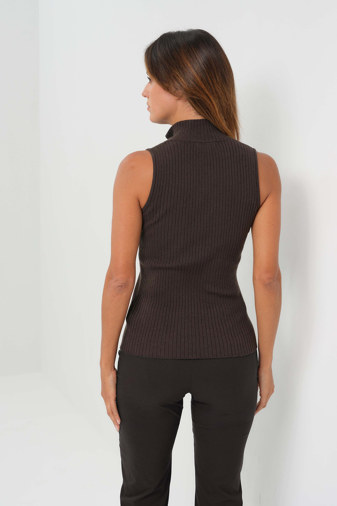 Selina Half-Zip Ribbed Sleeveless Sweater Top