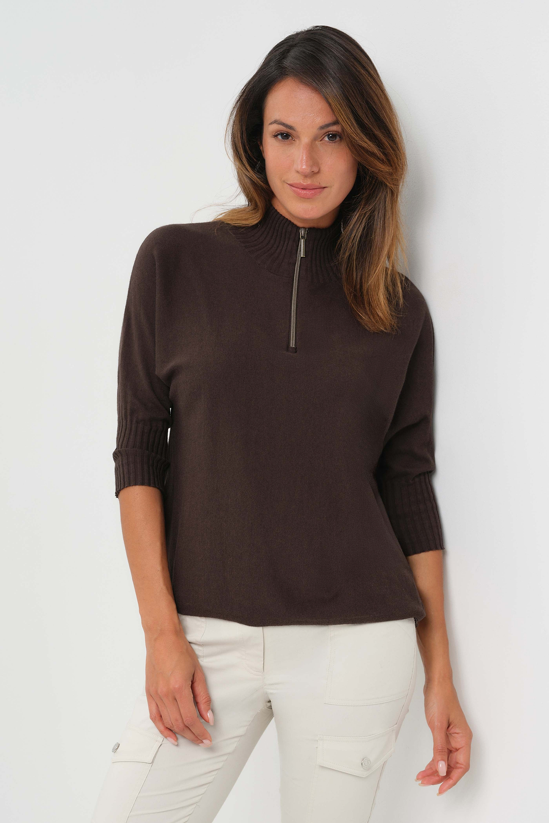 Pull Lucely à col montant et manches coudées 1/4 zip