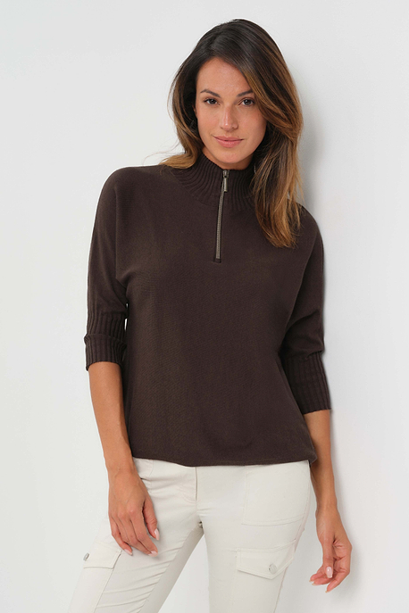Suéter Lucely con cuello alto, mangas al codo y cremallera de 1/4