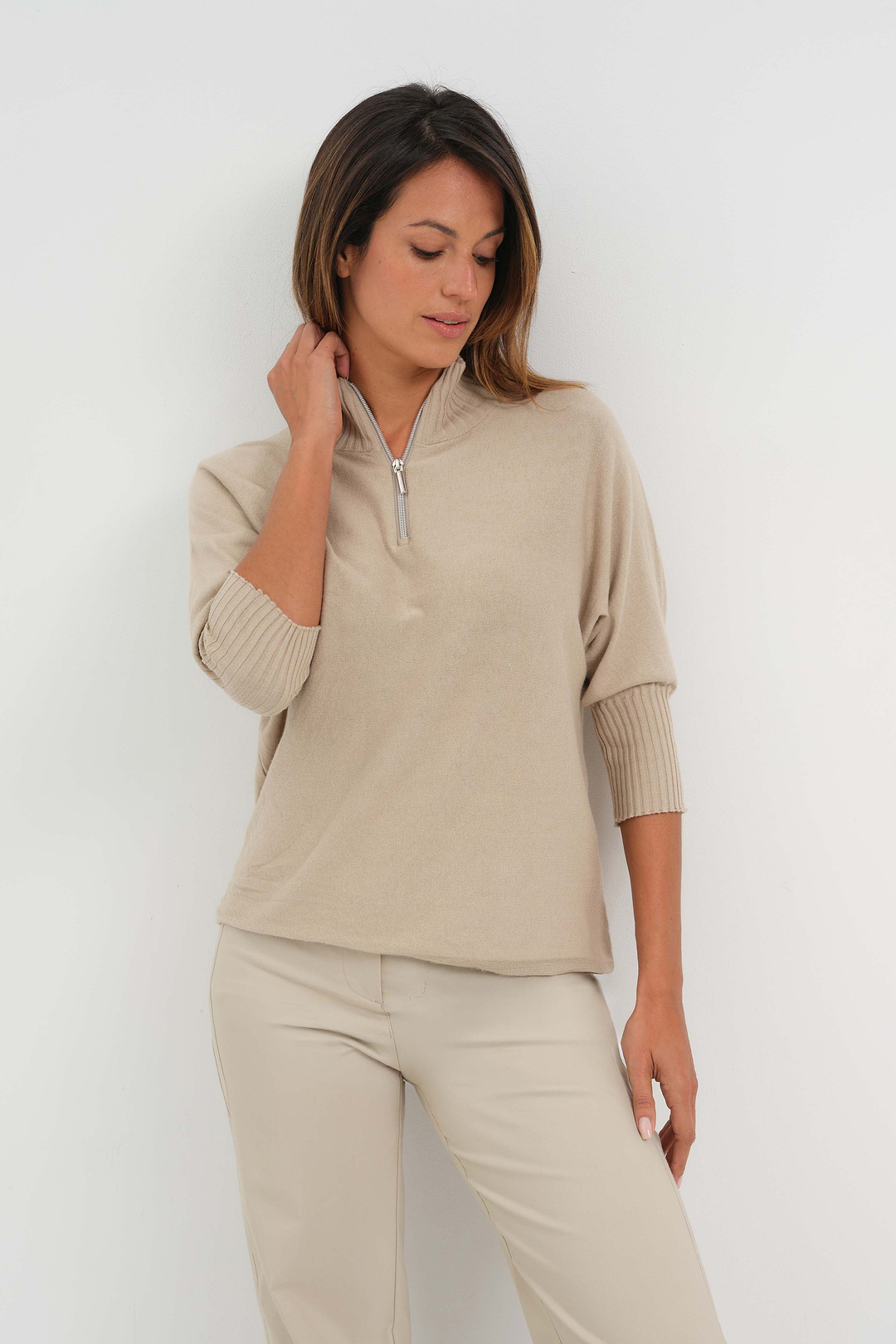 Pull Lucely à col montant et manches coudées 1/4 zip