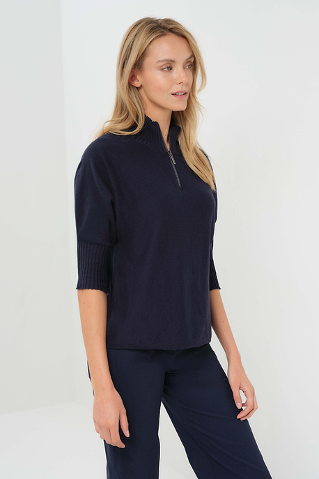 Lucely 1/4 Zip Elbowsleeve Mock Neck Sweater