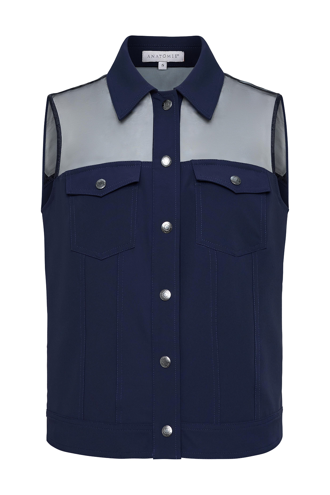 Lenox Organza & Performance Twill Sleeveless Trucker Vest