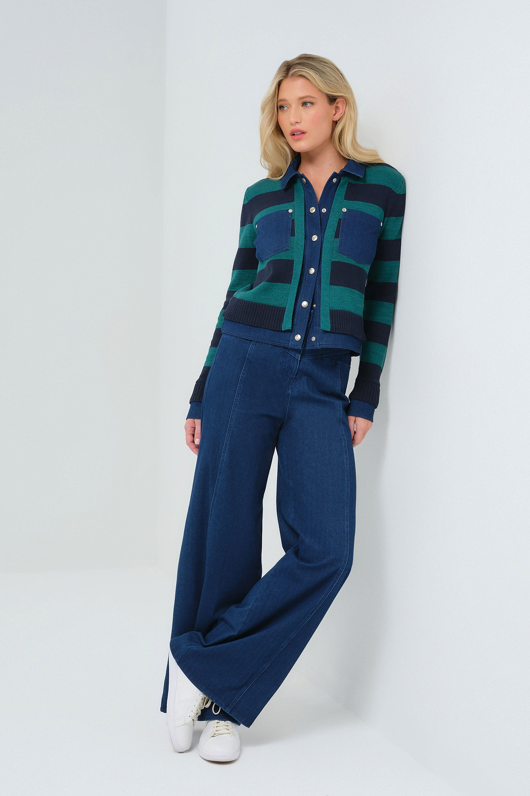 Pull Sienna en maille et veste trucker en denim performant