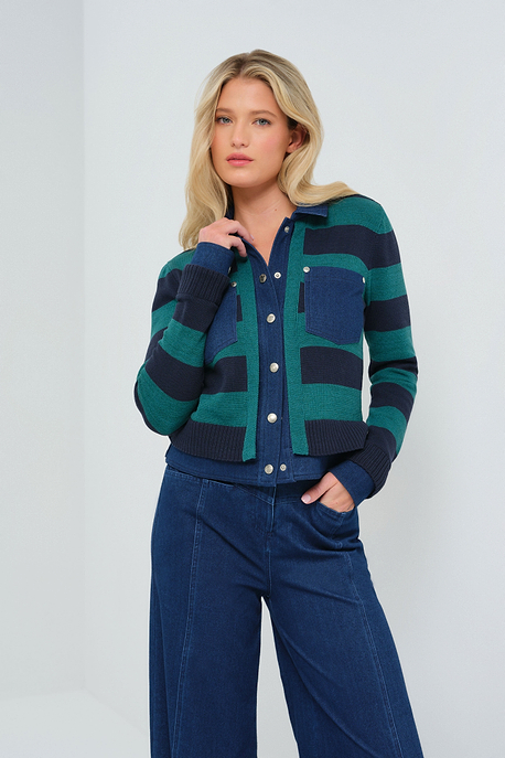 Chaqueta vaquera estilo camionero de alto rendimiento y tejido de punto Sienna