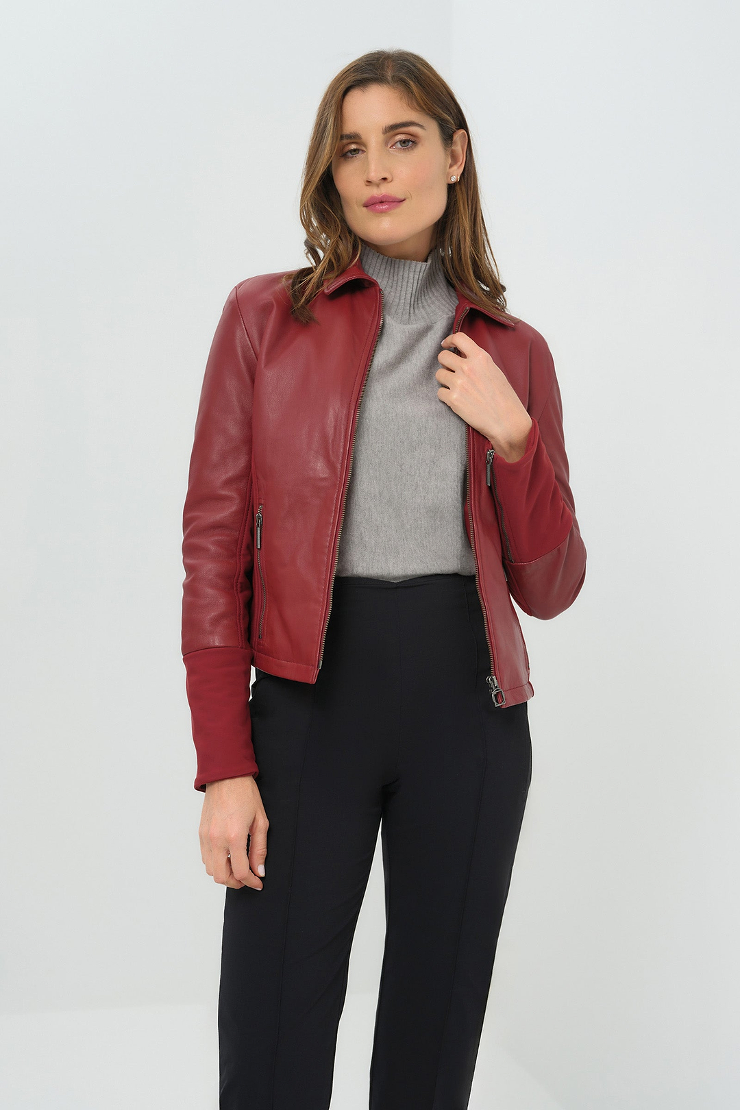 Veste en cuir Dill avec empiècements doublés en polaire
