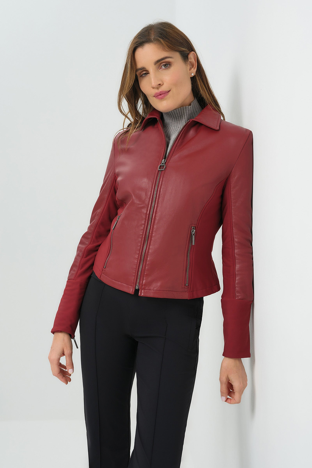Veste en cuir Dill avec empiècements doublés en polaire