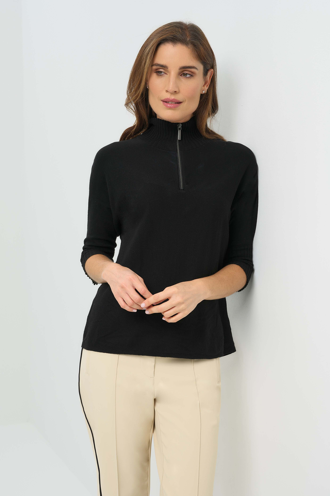 Pull Lucely à col montant et manches coudées 1/4 zip