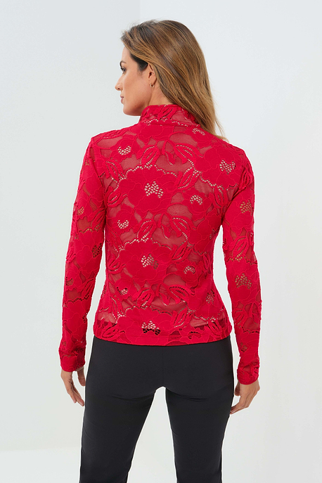 Blusa de manga larga con cremallera frontal de 1/4 de encaje Stacey