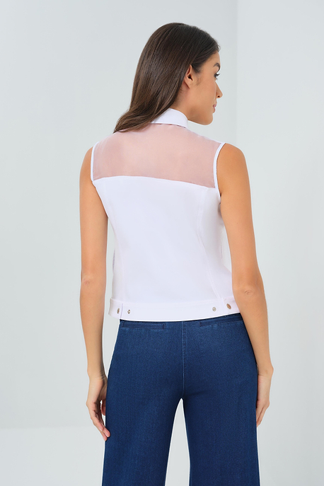 Chaleco camionero sin mangas de sarga de organza y alto rendimiento de Lenox