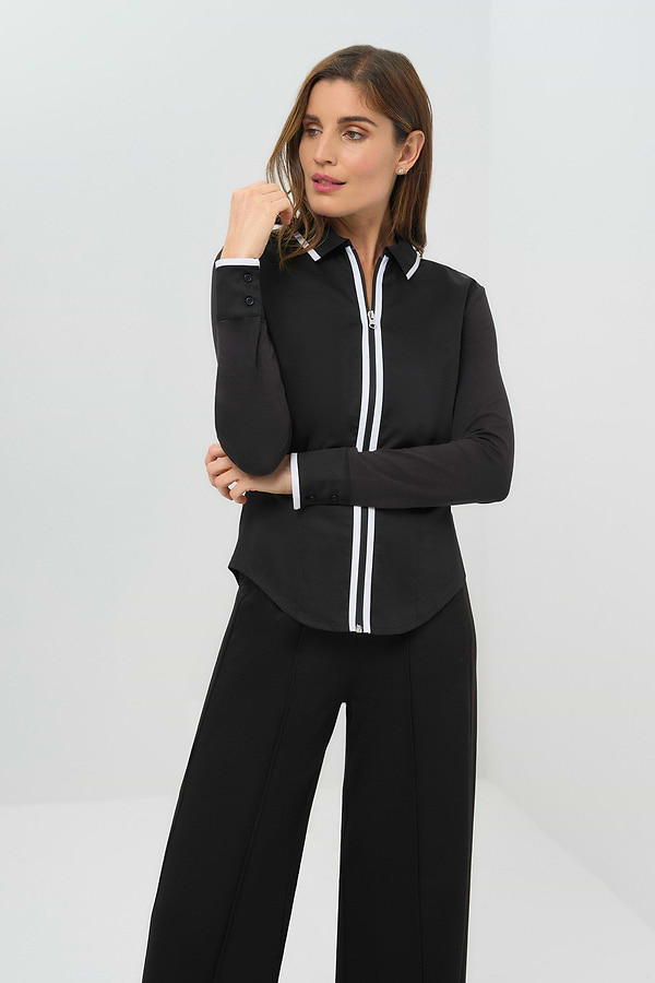 Bruna Collared Zip Top with Poplin Front