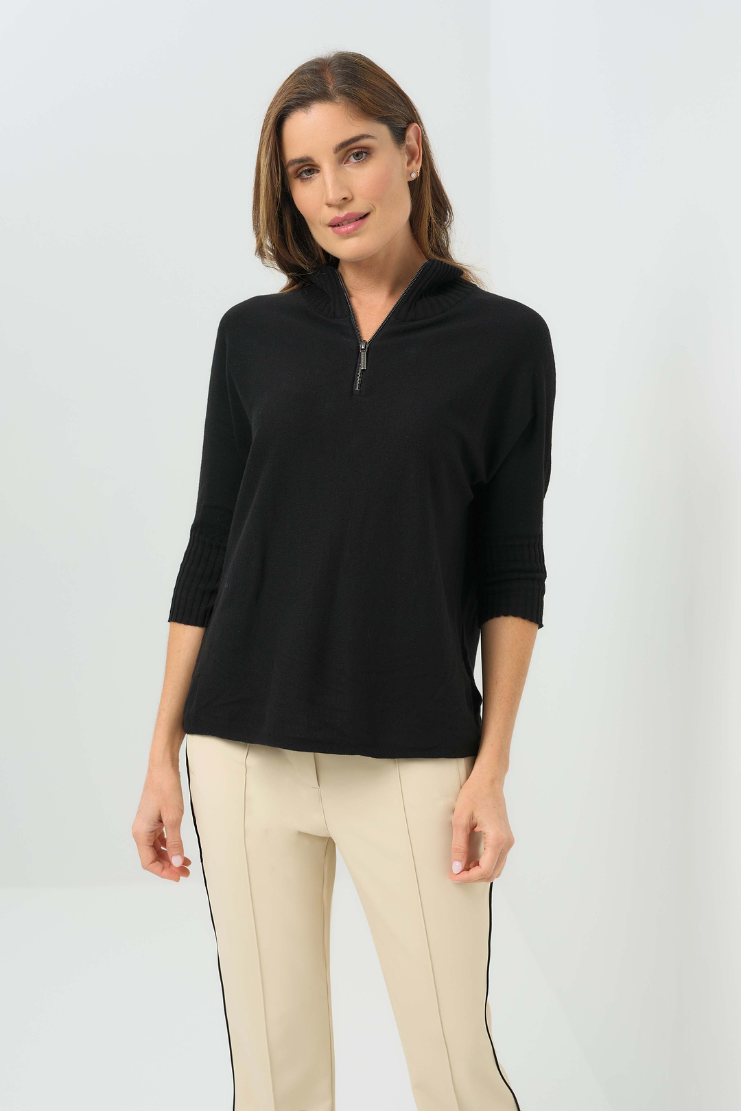Pull Lucely à col montant et manches coudées 1/4 zip