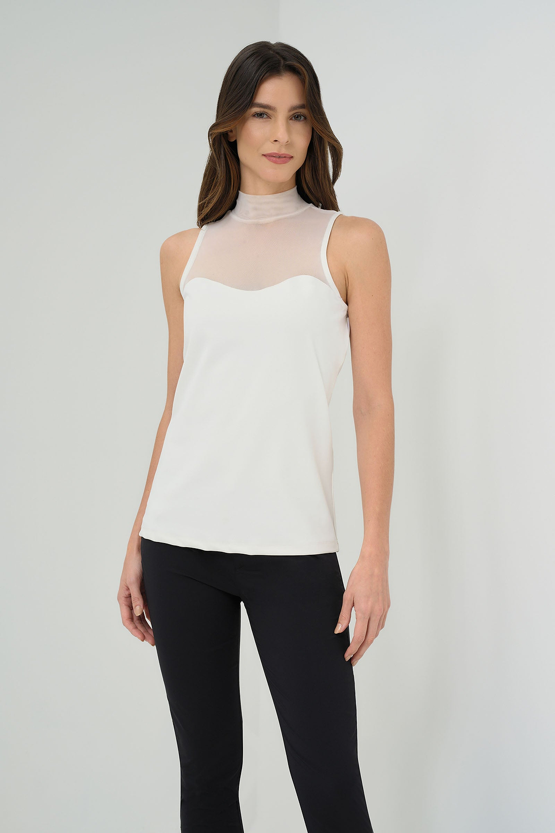 significant other jean mock neck mesh dress Ellen Sleeveless Mesh Mockneck Top
