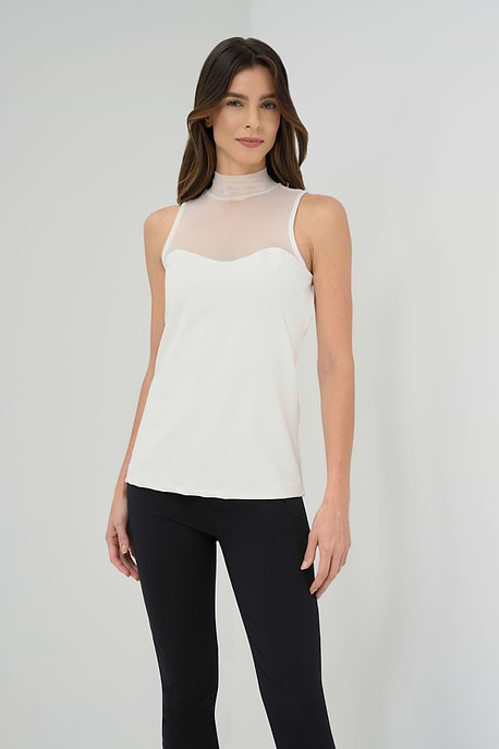 Top de cuello alto de malla sin mangas Ellen