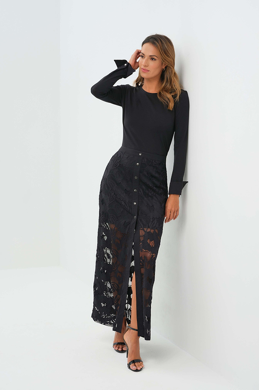 Ariel Ultralight & Lace Button Down Maxi Skirt