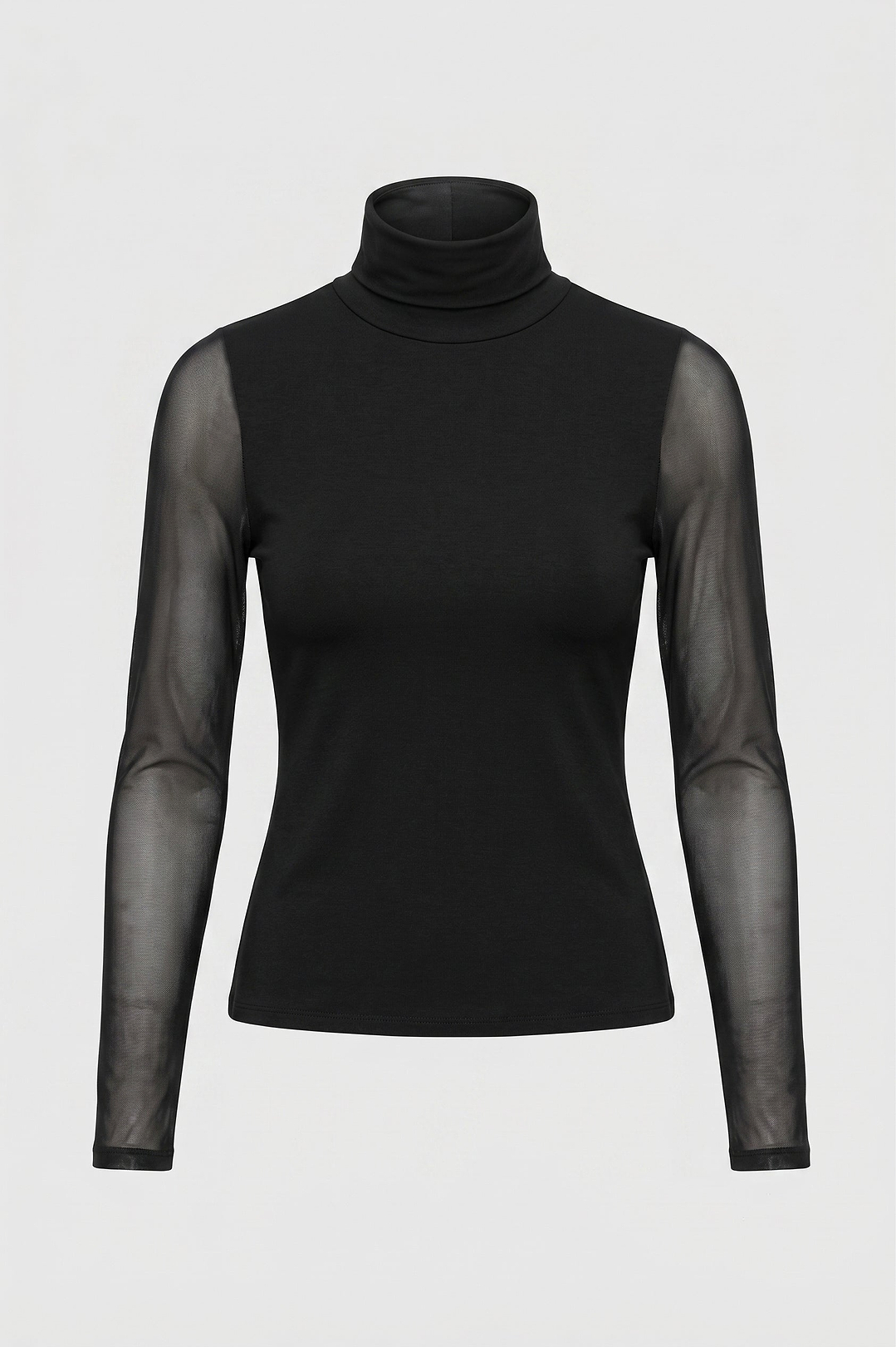 Luna Long Sleeve Mixed Media Turtleneck with Transparent Sleeve