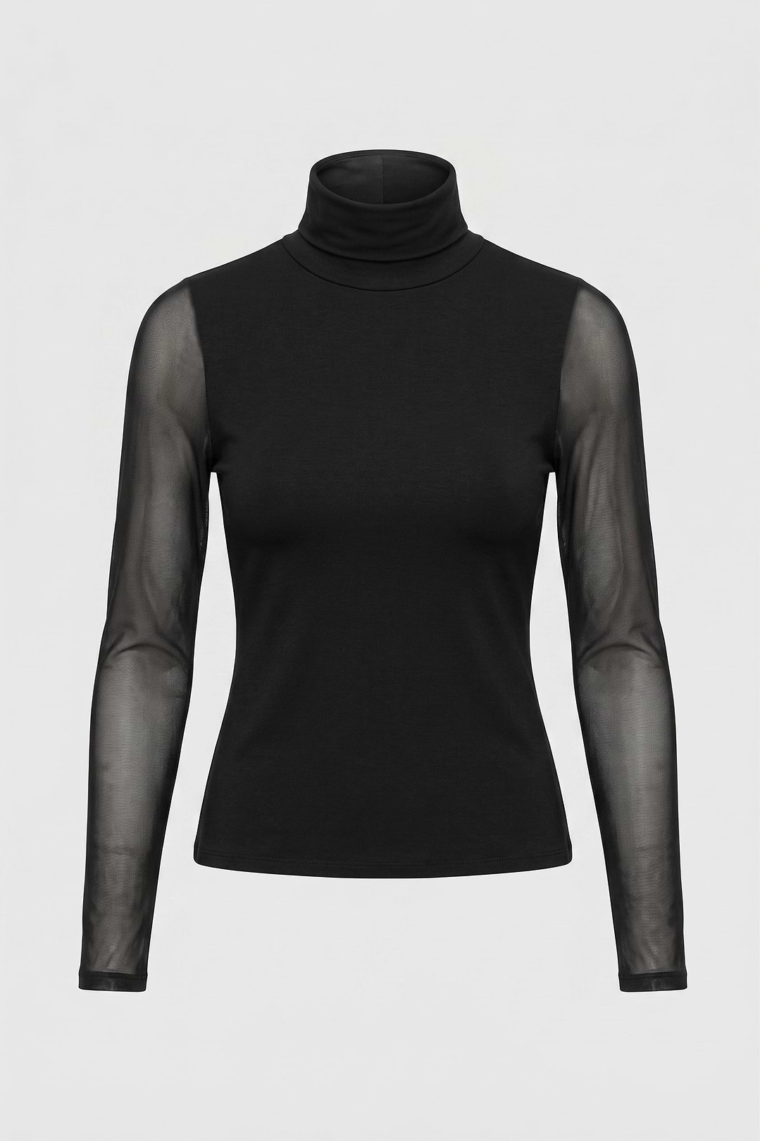 Luna Long Sleeve Mixed Media Turtleneck with Transparent Sleeve