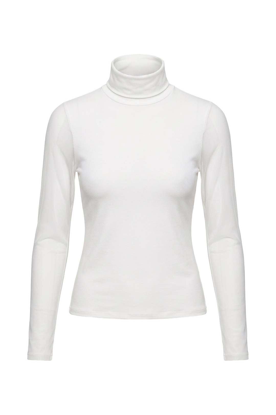 Luna Long Sleeve Mixed Media Turtleneck with Transparent Sleeve