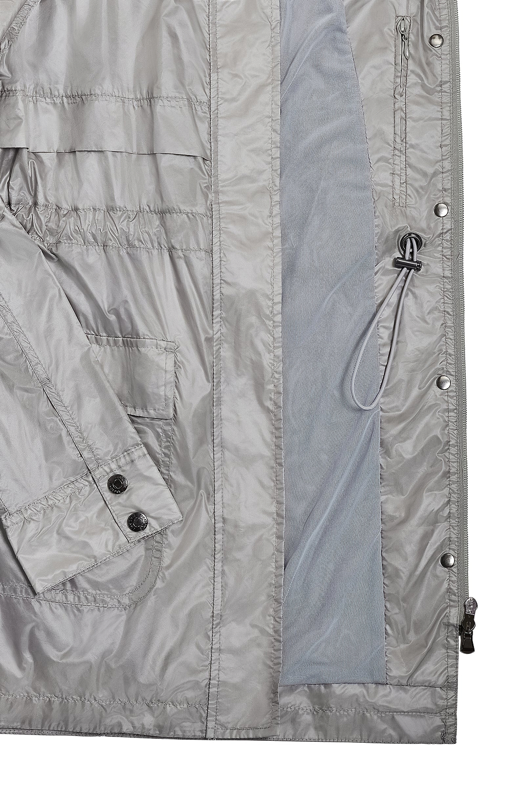 The Best Travel Jacket. Details of a Ramona Windbreaker Jacket in Silver Grey.