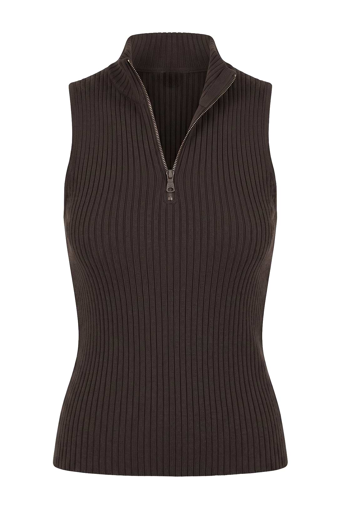 Selina Half-Zip Ribbed Sleeveless Sweater Top