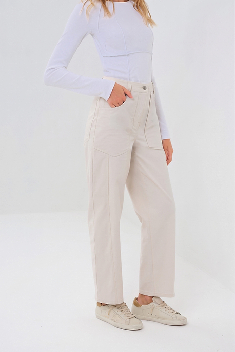 Liv Relaxed Light Barrel Leg Pant in Stone