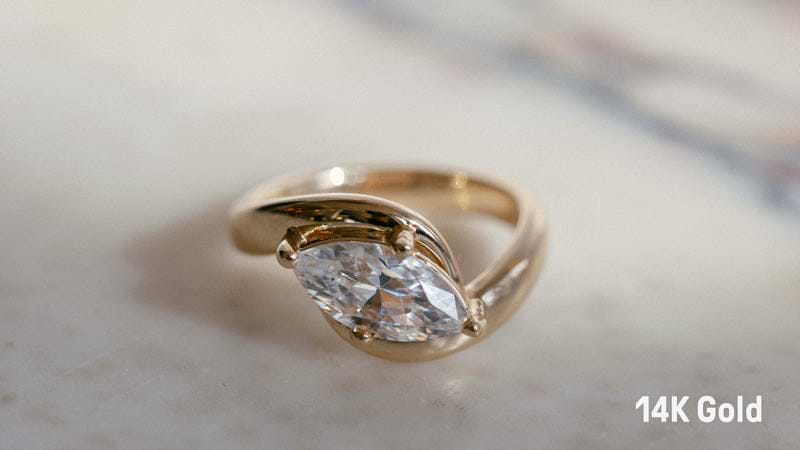 14K Gold marquise bypass engagement ring