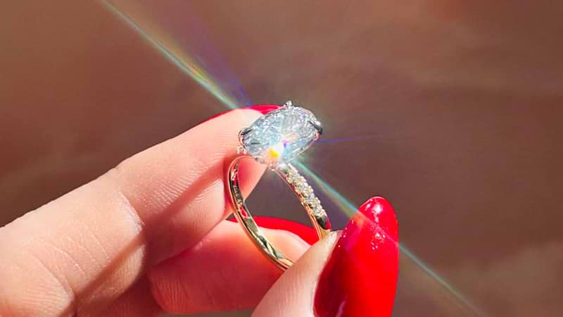 Oval Cut Lab Diamond Ring Shining In Light