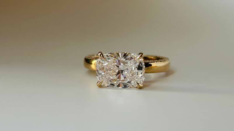 East/West Set Cushion Cut Diamond Ring