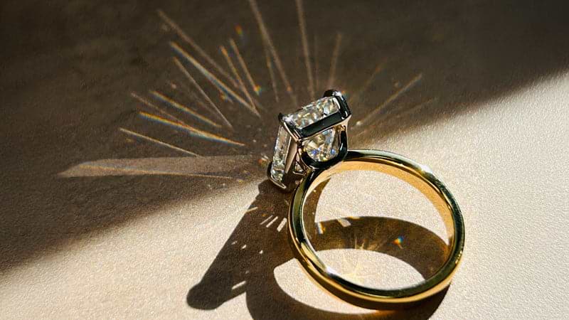 Emerald Cut Lab Diamond Ring In Sunlight