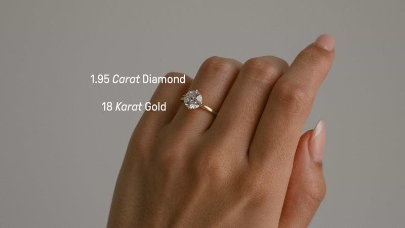 1.95 Carat diamond with an 18 karat gold band on hand