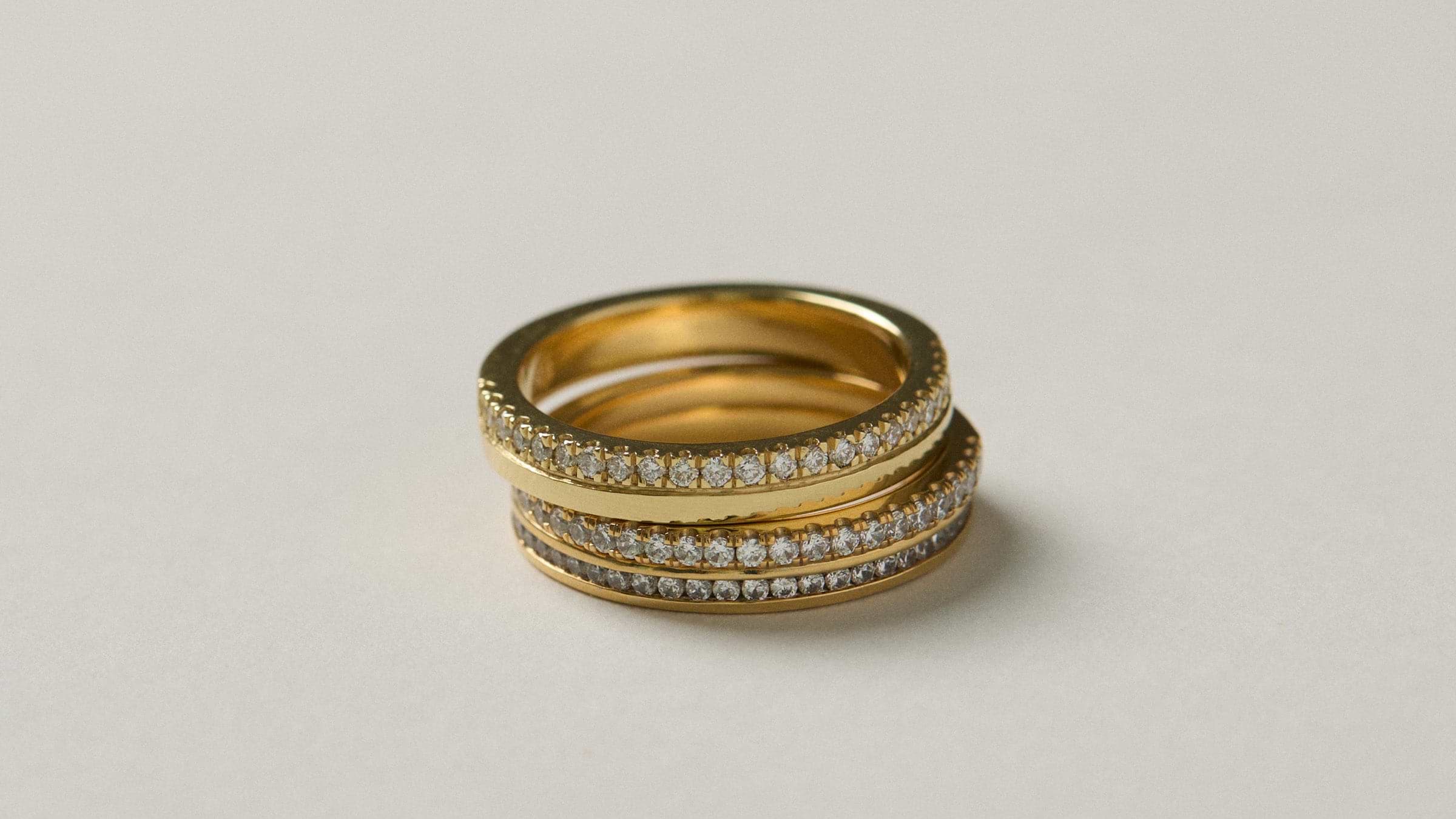 Lab created diamond ring stack in yellow gold
